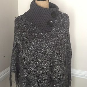 Gray Sparkle Poncho Sweater